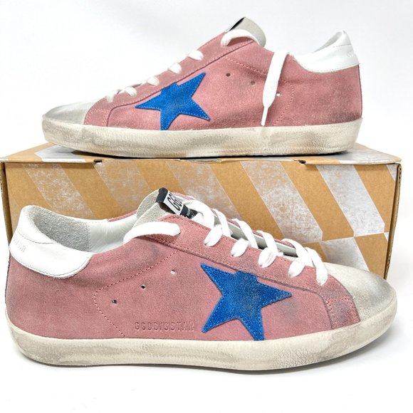 Golden Goose Superstar Sneakers Pink Suede Blue Star Size 39 US 9 - Picture 2 of 10